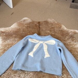 a new day Light Blue Sweater with Cream Bow